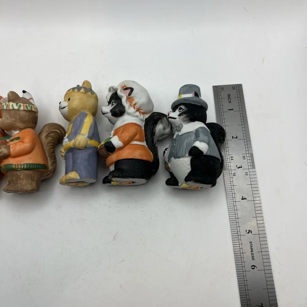 Vintage Brinn's Woodland Animals Thanksgiving Figurines Set of 6 Mice Skunk Bear